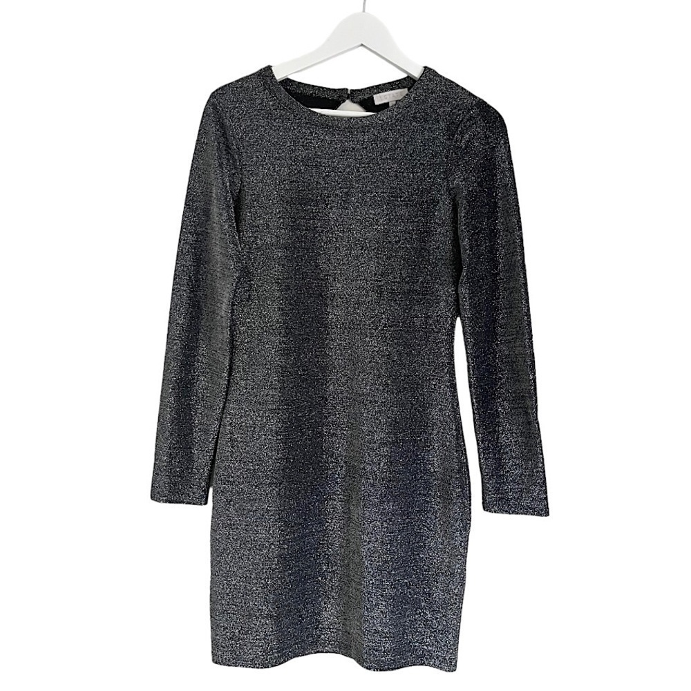 NWT 1.‎ State Metallic Sparkly Long Sleeve Bodycon Dress Silver Black Size Small